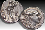 ROMAN REPUBLIC AR silver denarius L. Valerius Flaccus, Rome mint - beautifully centered & struck example - -