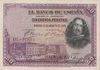 Bank of Spain 50 Peseta banknote, 1928, featuring a portrait of Velázquez