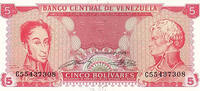   Venezuela 5 Bolivar Banknote (1989) - No CARACAS Notation  0.74 &pound;  +  33.23 &pound; shipping