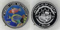 Liberia 1 Dollar Protection of marine fauna, coral fish in colour -
