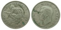 Neuseeland 1 Shilling Ag Georg VI, Grünspan, feine Kratzer -