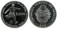Uruguay 1000 Pesos Ag Spieler am Ball, Fußballweltmeisterschaft in Deutschland 2006 -