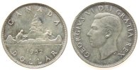 Kanada 1 Dollar Ag Georg VI, Kanu, kleiner Randfehler -