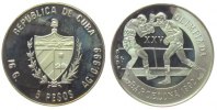 Kuba 5 Pesos Ag Olympiade zwei Boxer, etwas Patina, Fingerabdruck -