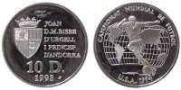 10 Deniers 1993 Andorra Ag Fußball WM USA, etwas angelaufen pp