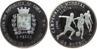Kuba 5 Pesos Ag Fußball WM Italien, drei Spieler, etwas streifig -