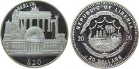 Liberia 20 Dollars Ag Berlin (Deutschland), Brandenburger Tor etc., etwas fleckig, feine Handlingsmarken -