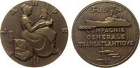 Niederlande Medaille Bronze Flandern, French Line, sitzende Frau in Landestracht mit Windmühle, Leuchtturm, Wappen und Fische / Schiff, v. Marcel Ren -