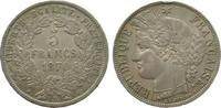 Frankreich 5 Francs Ag Ceres, Dritte Republik, A (Paris), Randstoß -