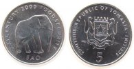 Somalia Republik 5 Shilling Al FAO, Elefant -