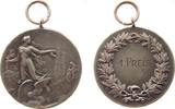 Sport tragbare Medaille Bronze versilbert Radrennen - 1. Preis, Frau auf geflügeltem Rad mit Lorbeerkranz - rechts Radrennfahrer / Schrift im Kranz, ca. -