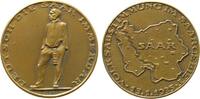 Drittes Reich Medaille Bronze Volksabstimmung im Saarland, stehender Bergmann / Landkarte, v. F. Kölle, ca. 36 MM, Randschrift Bayer.Hauptmünzamt, klei -