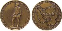 Drittes Reich Medaille Bronze Volksabstimmung im Saarland, stehender Bergmann / Landkarte, v. F. Kölle, ca. 36 MM, Randschrift Bayer.Hauptmünzamt, klei -