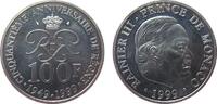 Monaco 100 Francs Ag Rainer III, 40. Jahrestag des Regierungsantrittes, etwas angelaufen -