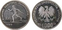 Polen 1000 Zlotych Ag Olympische Winterspiele 1988, Skilanglauf, Probe, etwas angelaufen -