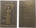 Frankreich Plakette Bronze Jeanne d'Arc, die Jungfrau von Orleans, Jeanne empfängt ihre Weisung von einem Engels - daneben ein Schaf / Lilie und Sch -