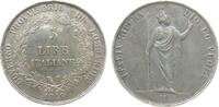 Lombardei Venedig 5 Lire Ag Provisorische Regierung, Mailand, Randstöße, etwas poliert, feine Kratzer -