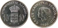 Monaco 10 Francs Ag Rainer III, 10 Hochzeitstag, minimal berieben -