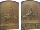 Plakette 1905 Städte Bronze Stuttgart - auf das neue Rathaus, Ansicht des alten Rathauses - unten zwei Medaillons mit den Köpfen der Oberbürgerme...