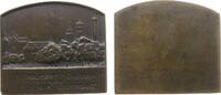 Plakette 1934 Schützen Bronze Stuttgart - auf das 3. Volksfestschießen, Stadtansicht mit Altem Schloss, Stiftskirche, Siegessäule und  Schlossgar...
