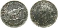 Neuseeland 6 Pence 1950 KN Georg VI, fleckig ss- 10.25 &pound;  +  shipping