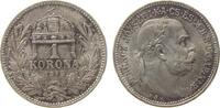 Ungarn 1 Krone Ag Franz Joseph I, Jaeckel 405a, Patina, feiner Kratzer -