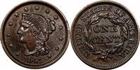 USA 1¢ Braided Hair Large Cent, 1845, 1¢, AU53 BN -