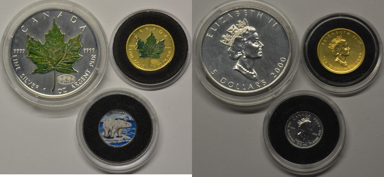 Kanada Royal Polar Set 1 5 10 Dollar 1999 00 M 0010 Maple Leaf 1 4 Oz Gold Und 1 Oz Silber Eisbar 1 10 Oz Platin Unc Ma Shops