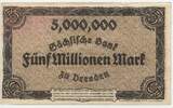 Deutsches Reich Weimar 5 Millionen Mark Gutschein Banknote Inflation 1923 GB783 - Die Sächsische Bank zu Dresden- Notgeld - Paper Money Germany Gebrauchte Erhaltung