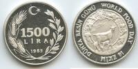 Türkei 1500 Lira Silber M#6488 - Ziegen FAO World Food Day Turkey -