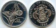 Seychellen 25 Rupees Silber PA158 - Milkweed Butterfly Seychelles Endangered Wildlife -