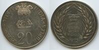 20 Rupees Silber 1973 Indien Republik GS123 - Food for all FAO - Grow More Food - India Fast Unzirkuliert, schöne Patina