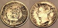 Straits Settlements Singapur Malaysia 5 Cents Silber M#6233 - Extrem Selten - Victoria 1837-1901 British Malaysia -