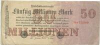 Deutsches Reich Weimar - Braunau am Inn 50 Millionen Mark GB289 - Reichsbanknote gestempelt Hans Wechsler Bankgeschäft -