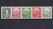 Bund Bund 179Y, 182Y, 183Y, 185 Y, 285Y liegendes WZ postfrisch, gepfüft Schlegel - Fünferstreifen -
