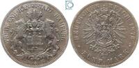 Kaiserreich 5 Mark HAMBURG, 5 Mark 1876 J, Stadtwappen, Jäger 62, Silbermünze -