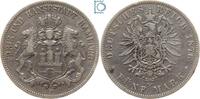 Kaiserreich 5 Mark HAMBURG, 5 Mark 1876 J, Stadtwappen, Jäger 62, Silbermünze -