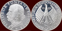 5 Mark GERMANY - BRD - 1969 G, Karsruhe “Fontane” -