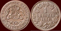 1 Kreuzer GERMANY - NASSAU, HERZOGTUM - ADOLPH, 1839-1866 - -