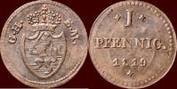 1 Pfennig GERMANY - HESSEN-DARMSTADT, GROSSHERZOGTUM - LUDWIG I,1806-1830 - GH-SM -