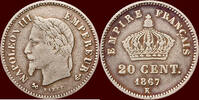 20 Centimes FRANCE - SECOND EMPIRE - NAPOLEON III, 1852-1870 - 1867K, Bordeaux -