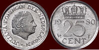 Koninkrijk der Nederlanden NEDERLAND (NETHERLANDS, KINGDOM) - JULIANA, -   1980 - AFSLAG IN ALUMINIUM 25 Cent 1948-1980 
