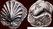 AR 1/10 Stater CALABRIA, TARAS (TARENTUM) - or Litra, circa 325-280 BC -