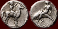 CALABRIA, TARAS (TARENTUM) - AR Nomos or tridrachm, circa 390-380 BC -