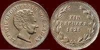 1 Kreuzer GERMANY - BADEN, GROSHERTOGTUM - LUDWIG WILHELM AUGUST, 1818-1830 - 1828 D, Karlsruhe -