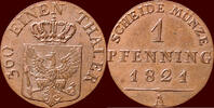 1 Pfenning GERMANY - PREUSSEN, KÖNIGREICH - FRIEDRICH WILHELM III, 1797-1840 - 1821 A, Berlin -