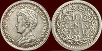 Koninkrijk der Nederlanden NEDERLAND (NETHERLANDS, KINGDOM) - WILHELMINA, 1890-1948 - 10 Cents 1911 ss  /  pr à vz-