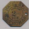 Danish West Indies 2 ibs of ice RAVEN & Co, St. THOMAS coin, good for 2 lbs ICE, Sieg 75, VF