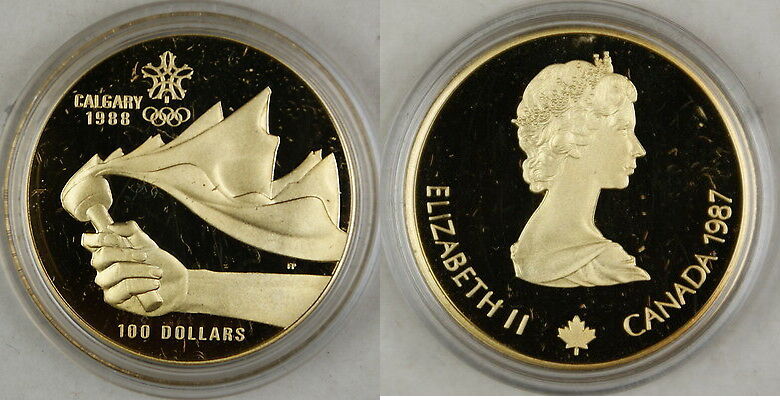 100 Dollar 1988 1987 Canada $ Proof Gold Coin, Calgary Olympics