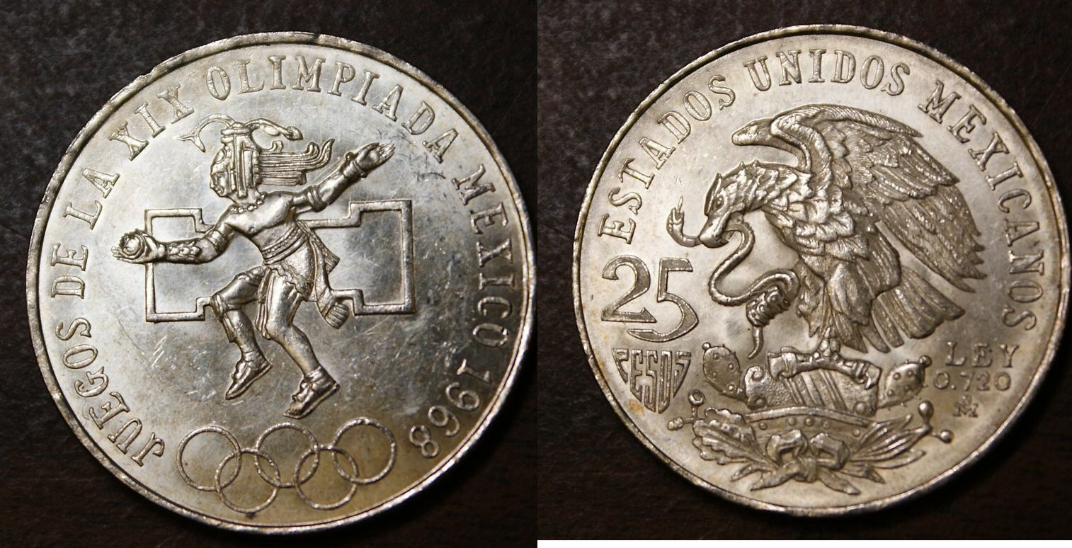 Weltm nzen 25 Pesos 1968 Mexico Silver Mexico City Olympic